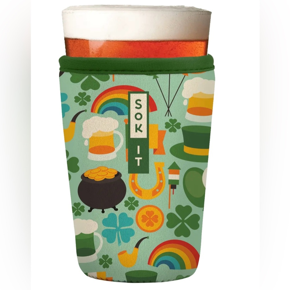 SOK IT PintGlassSok Irish Charm Pattern, New, Insulated Neoprene Drink Sleeve